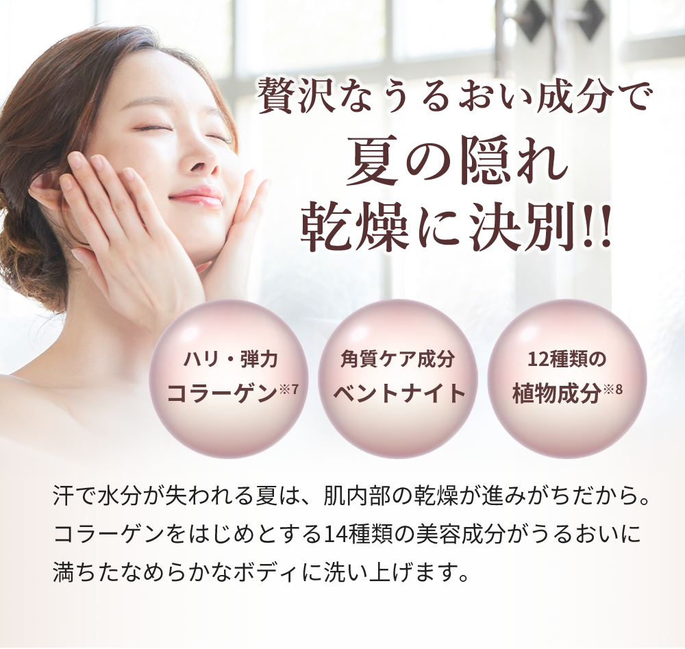 贅沢なうるおい成分で夏の隠れ乾燥に決別！！