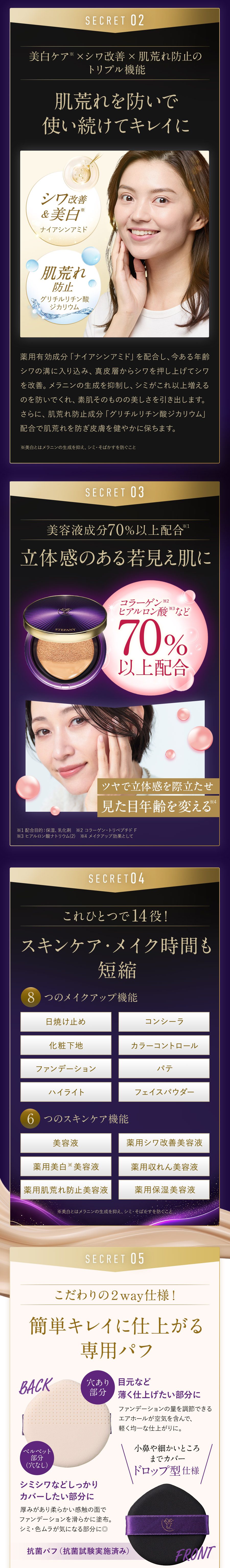 薬用効能・特長・専用パフ