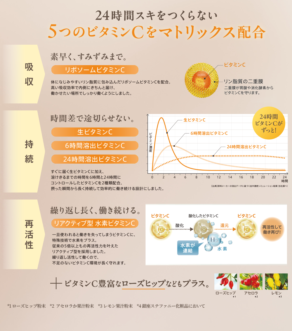 24時間スキをつくらない 5つのビタミンCをマトリックス配合